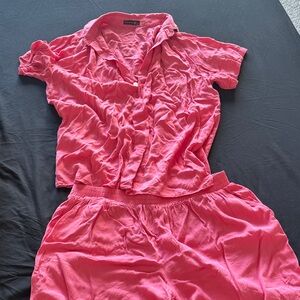 Men’s Pink Button-Up Shirt and Shorts Set